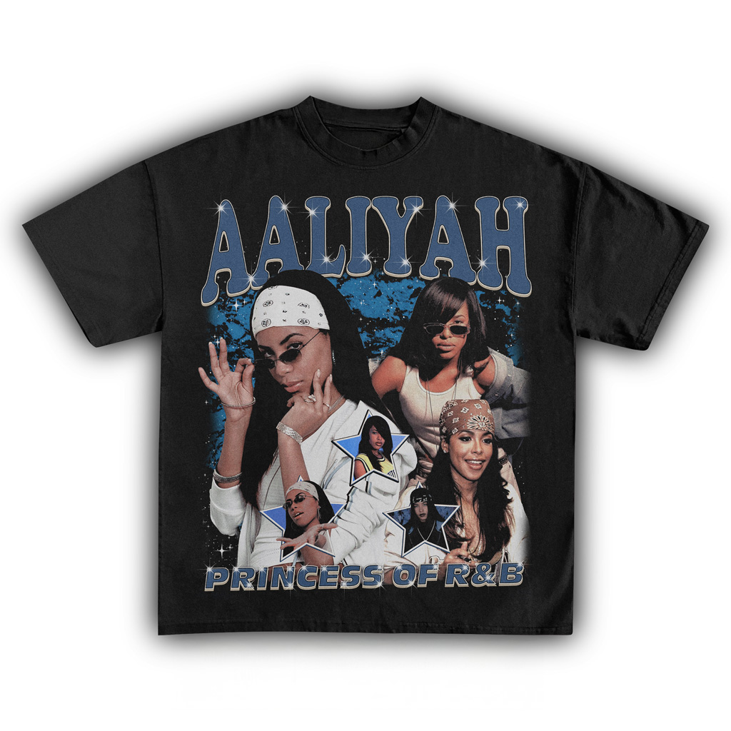 Aaliyah Vintage T-Shirt Black Princess Of RB Shirt Gifts For Music Fans-1
