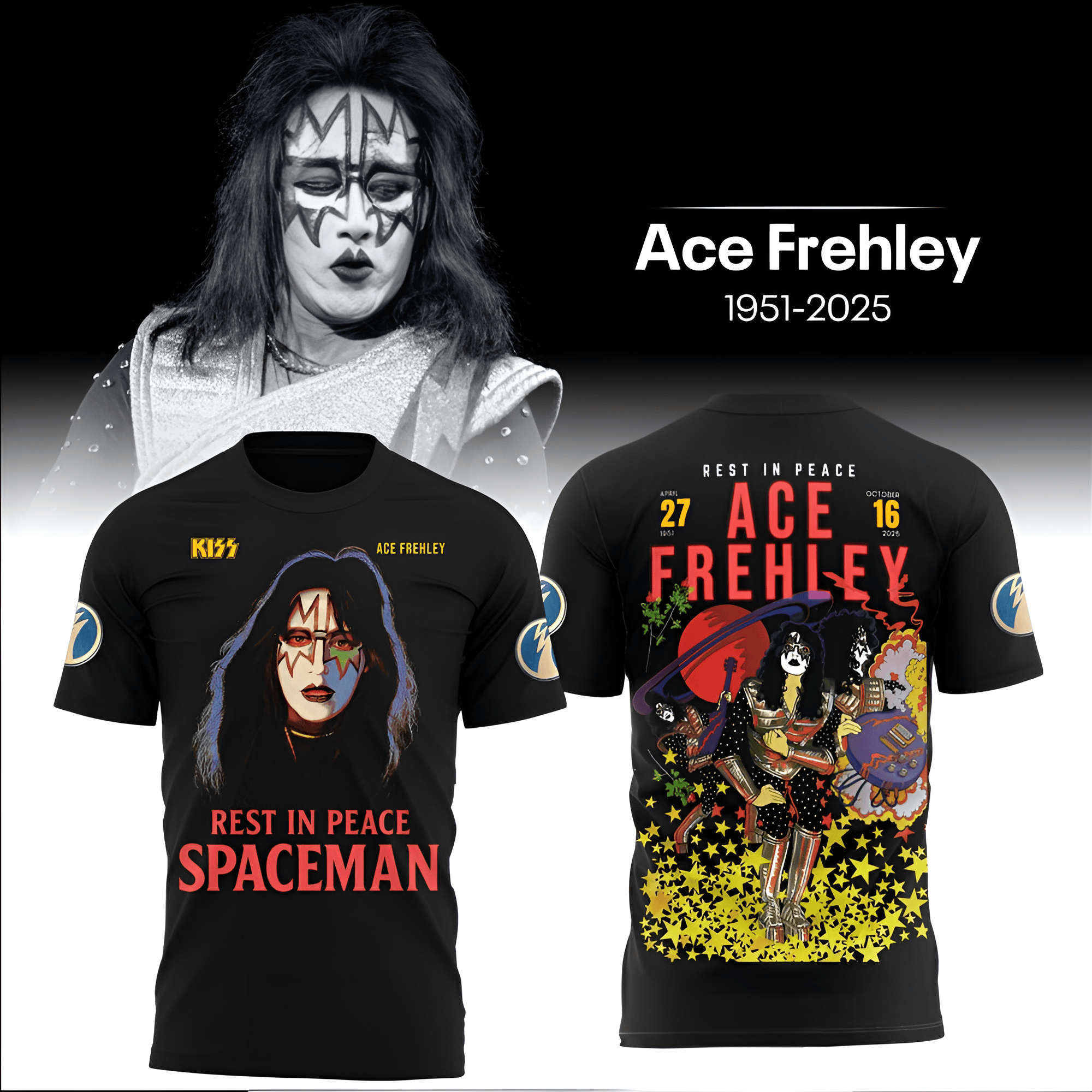 Ace Frehley Rest In Peace Spaceman T-Shirt Kiss Band Merch Ace Frehley Memorial Gifts-1