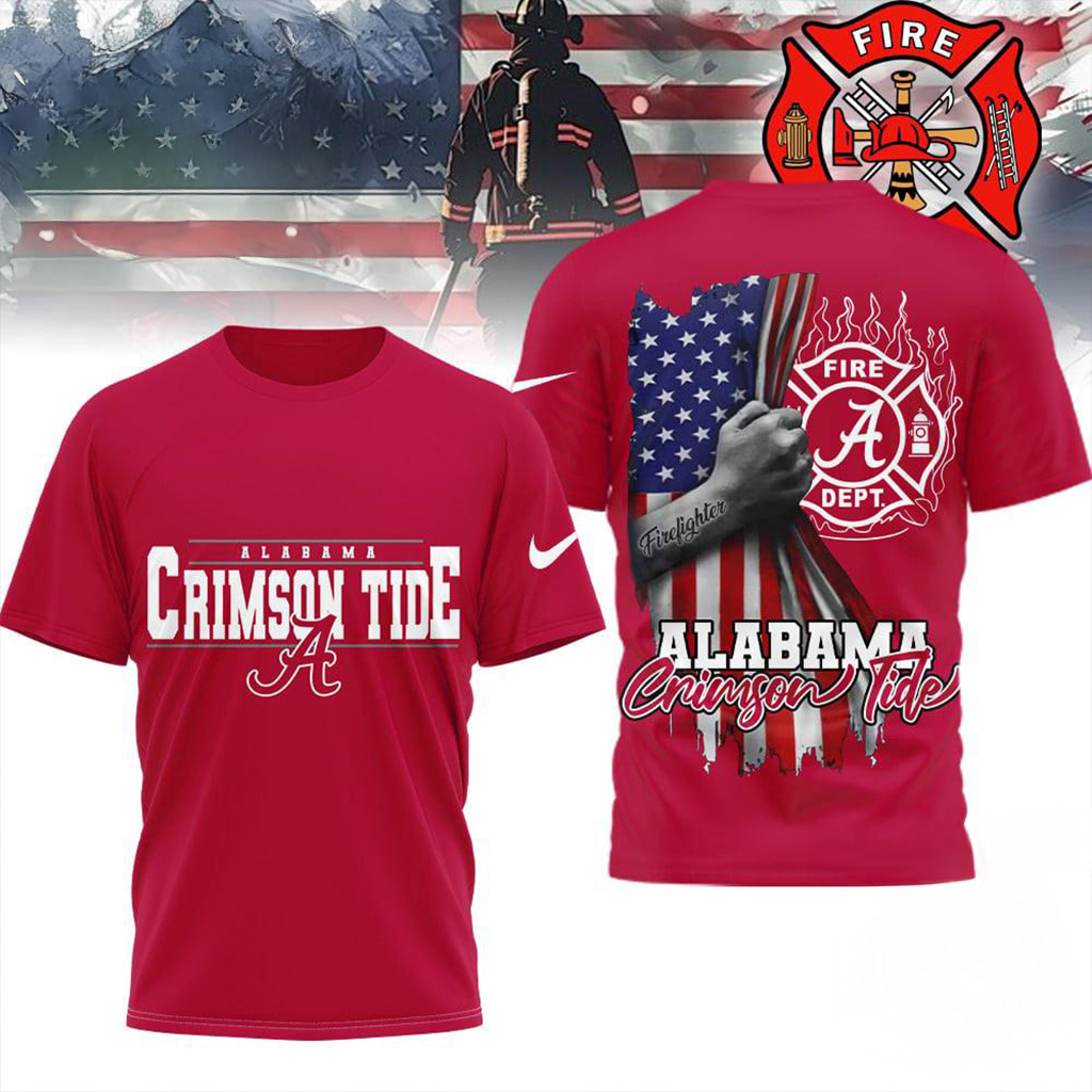 Alabama Crimson Tide 2025 NCAA Firefighter American Flag Shirt Alabama Crimson Tide Merch-1