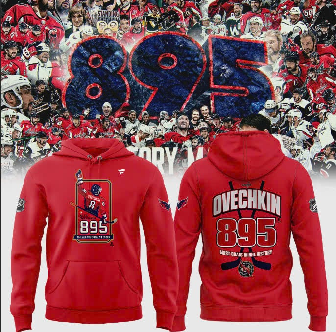 Alex Ovechkin 895 Hoodie Most Goals In NHL History Hockey Washington Capitals Fan Merch-1