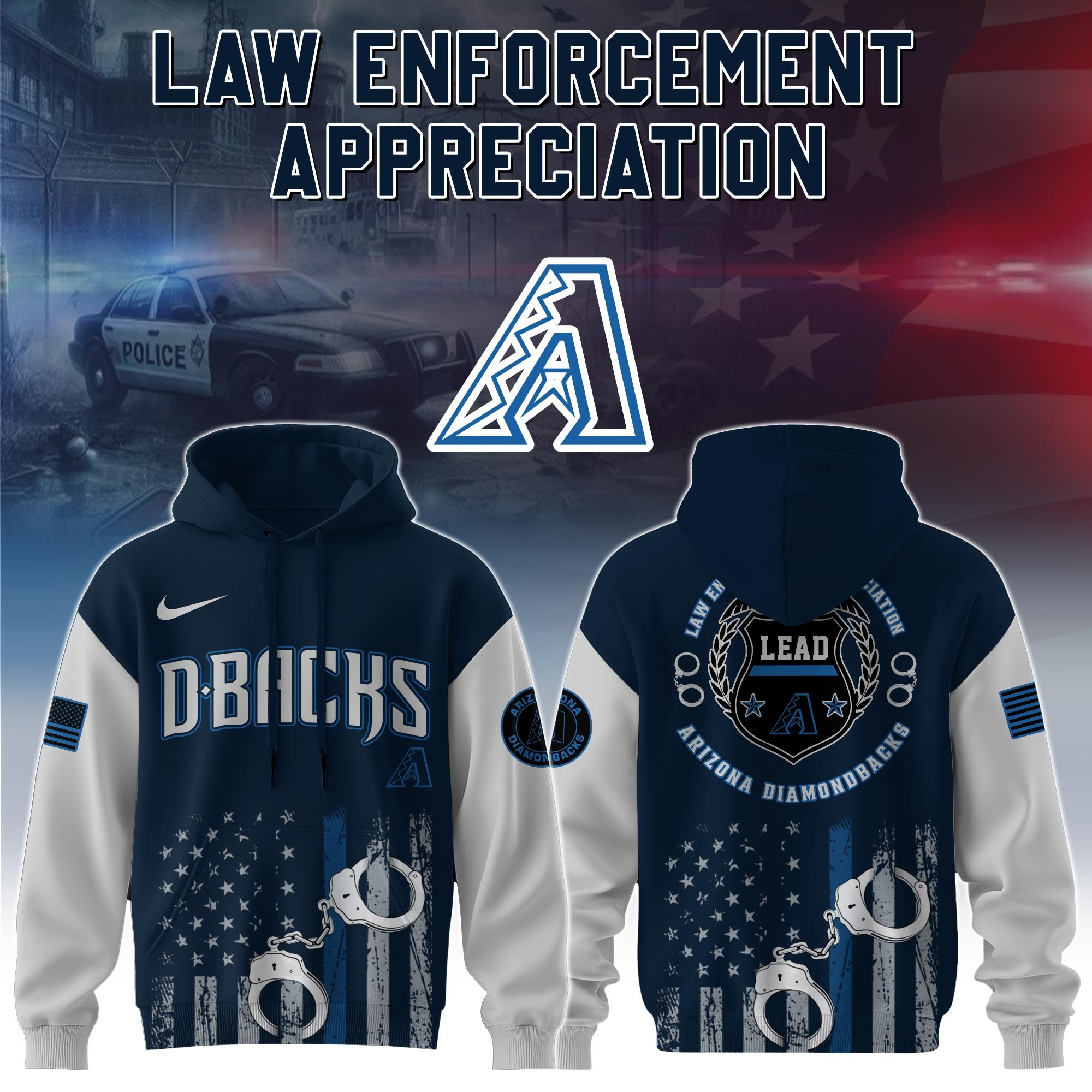 Arizona Diamondbacks MLB Law Enforcement Appreciation Day Hoodie Thin Blue Line Apparel-1