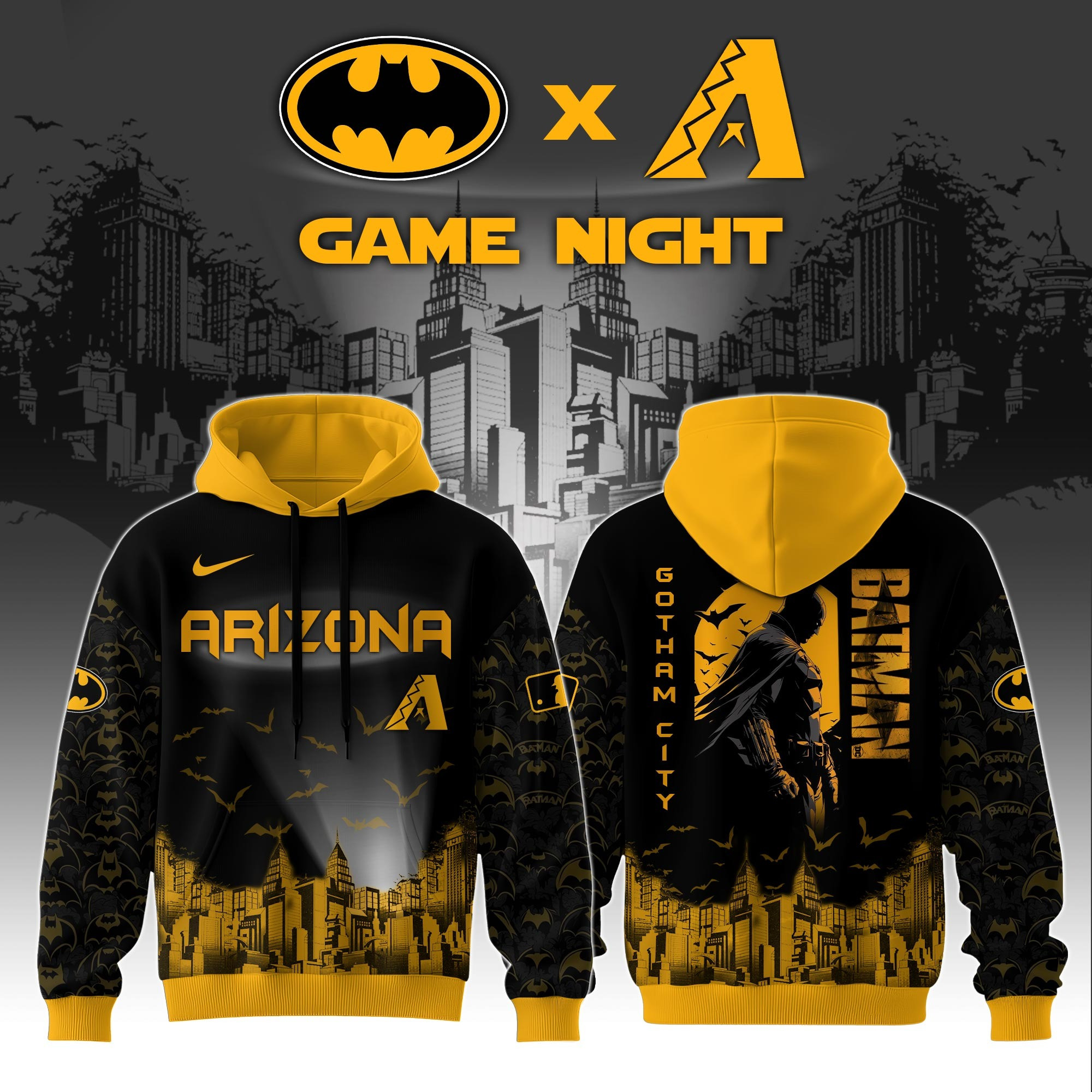 Arizona Diamondbacks x DC Batman Game Night Hoodie Best Gifts For Baseball Lovers Fans-1