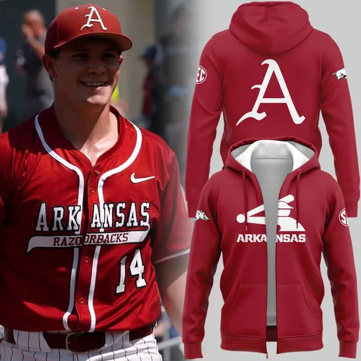 Arkansas Razorback Baseball The Omahogs 2025 Zip Hoodie Red Merch Shop Unique Fan Gifts-1