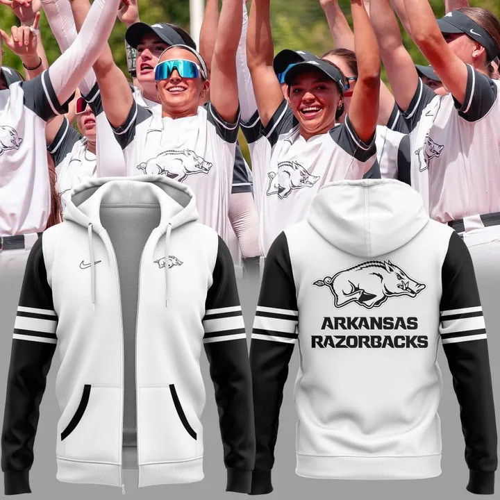 Arkansas Razorback Baseball Zip Hoodie Omahogs 2025 New Black And White Uniform Fan Merch-1