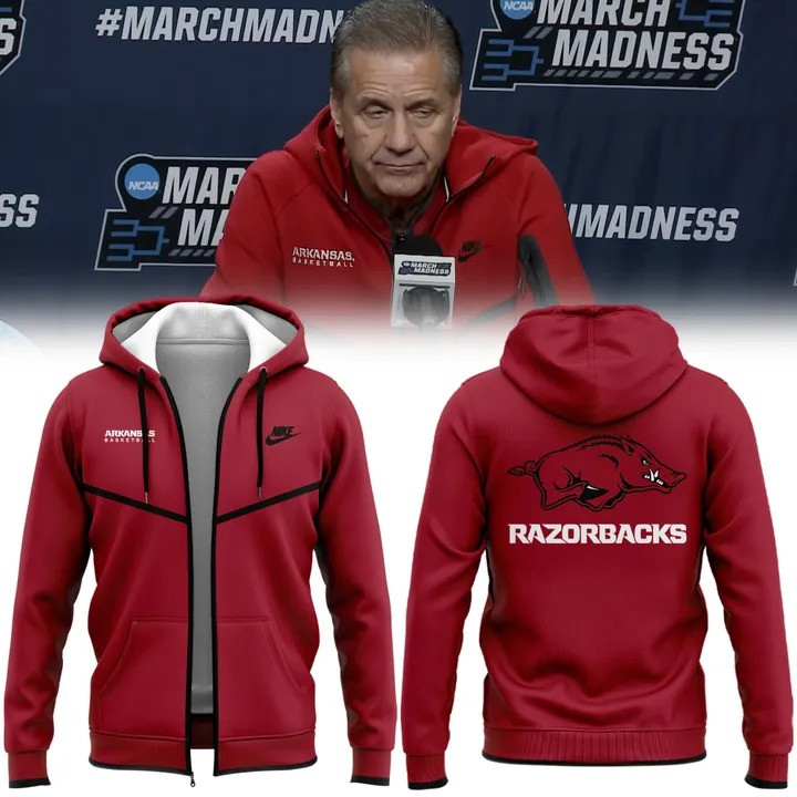 Arkansas Razorback Basketball Coach John Calipari Zip Hoodie Fan Merch Gifts For Him-1