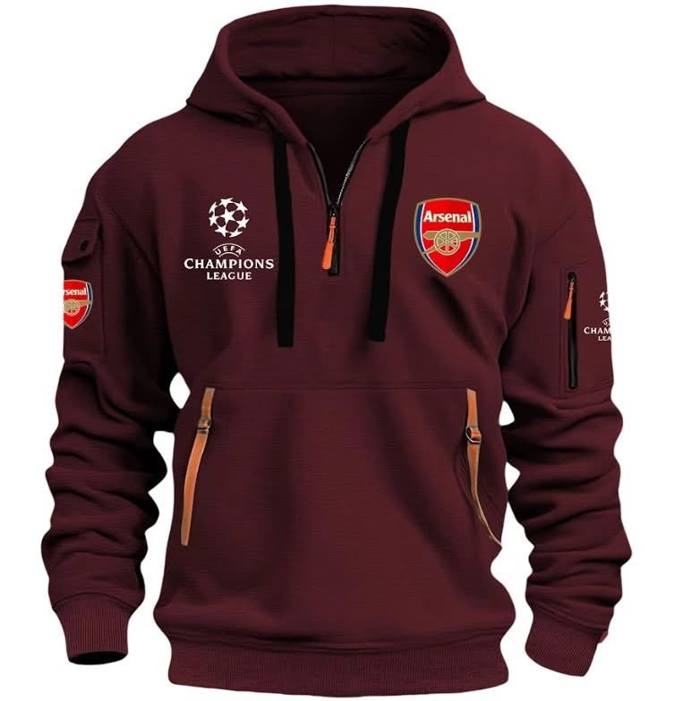 Arsenal F.C. UEFA Champions League Quarter Zip Hoodie Merch Gifts For Arsenal Fans-1 Arsenal F.C. UEFA Champions League Quarter Zip Hoodie Merch Gifts For Arsenal Fans-1