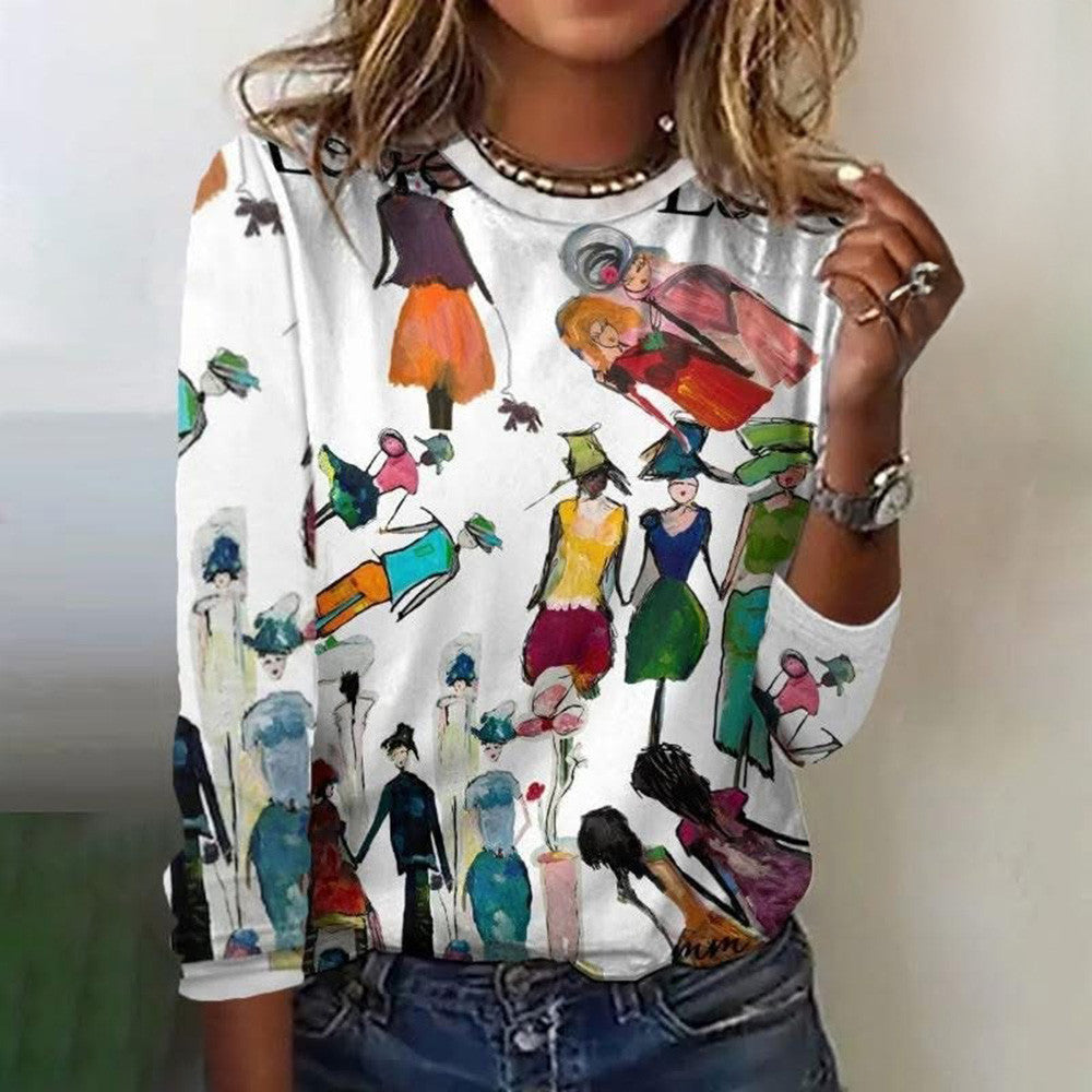 Artistic Women Long Sleeve T-Shirt Lady Graphic Unique Clothing Gifts For Wife Gifts For Fans-1