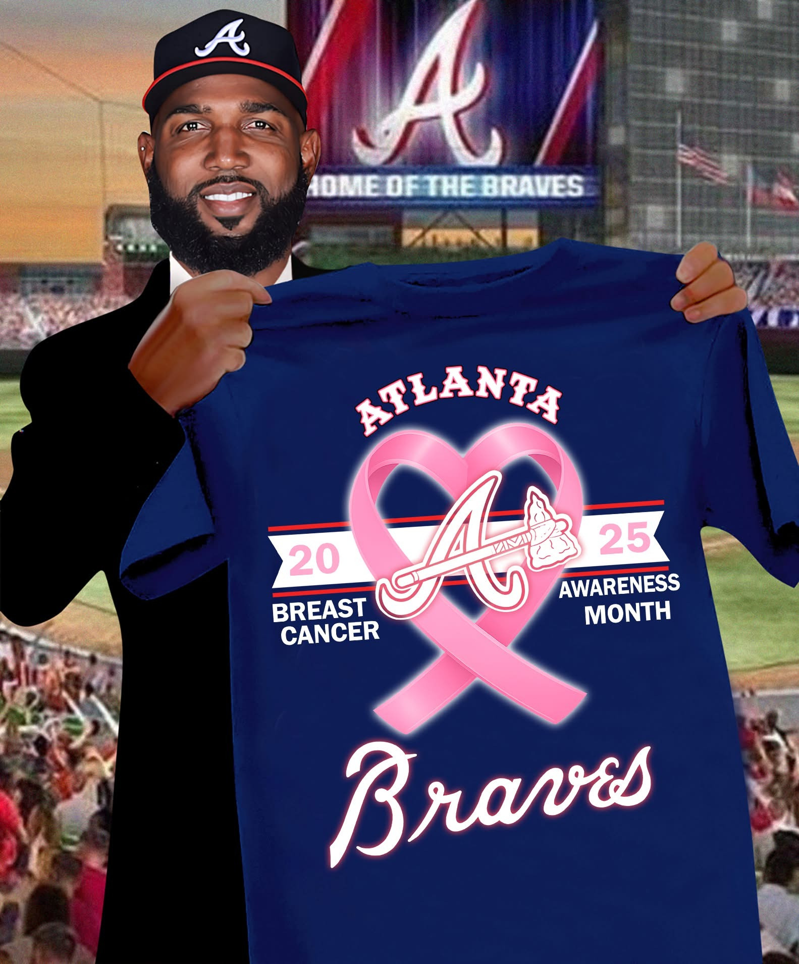 Atlanta Braves Breast Cancer Awareness 2025 T-Shirt Fan Gifts That Support Breast Cancer-1