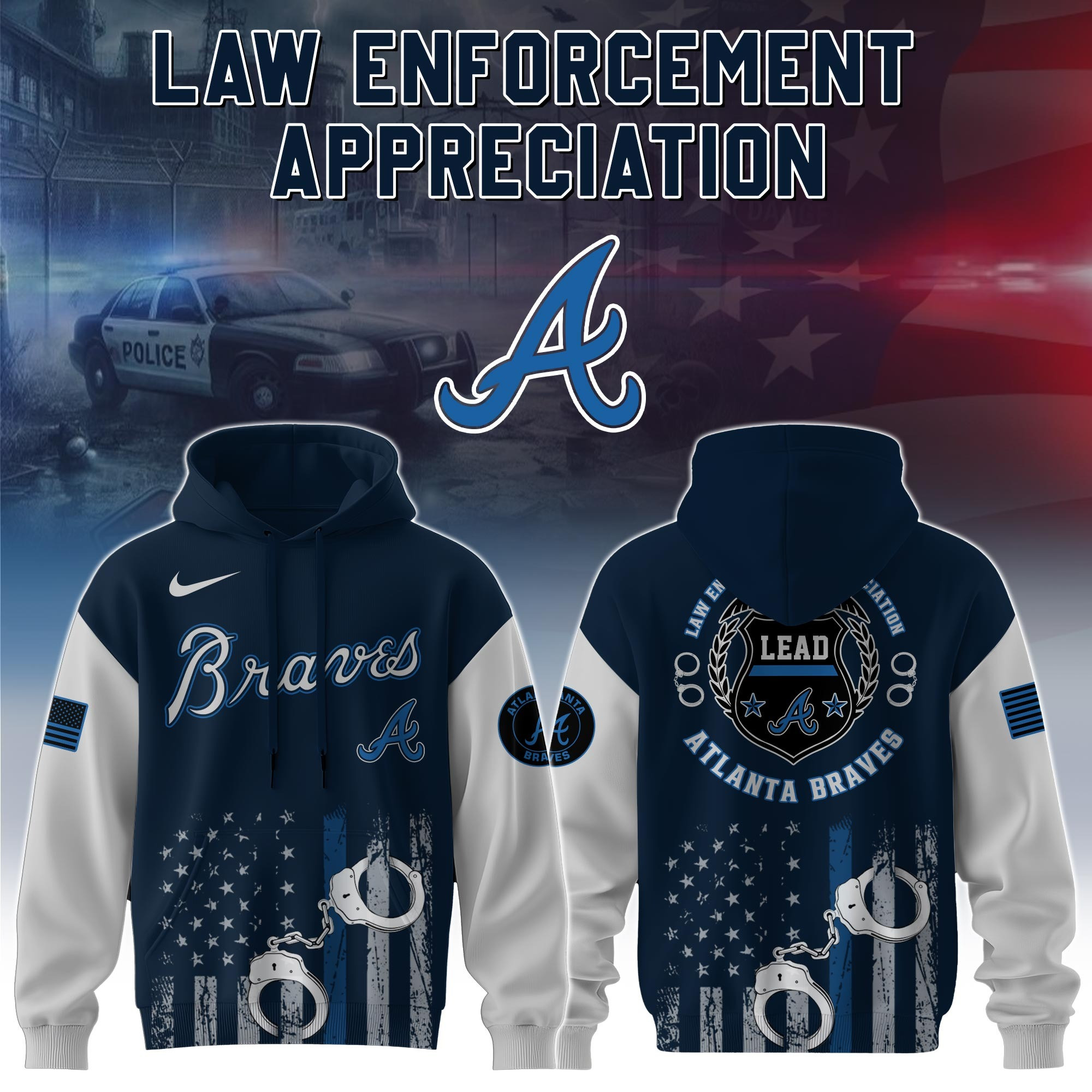 Atlanta Braves MLB Law Enforcement Appreciation Day Hoodie Thin Blue Line Apparel Gifts-1