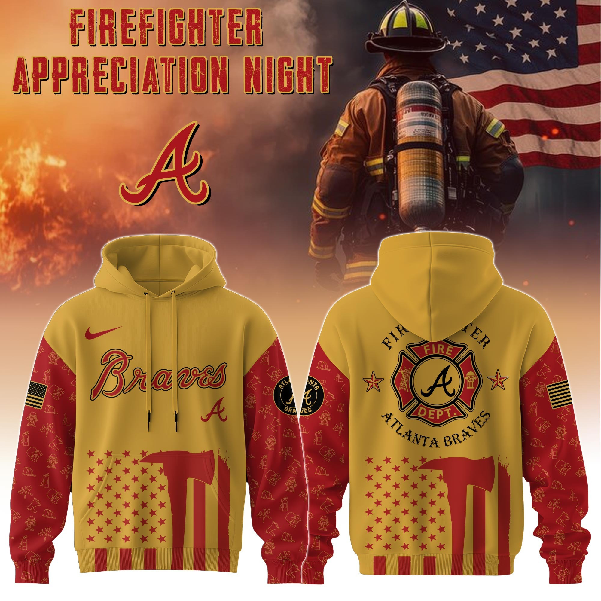 Atlanta Braves MLB X Firefighter Appreciation Night Hoodie Merch Baseball Fan Gifts For Him-1 Atlanta Braves MLB X Firefighter Appreciation Night Hoodie Merch Baseball Fan Gifts For Him-1