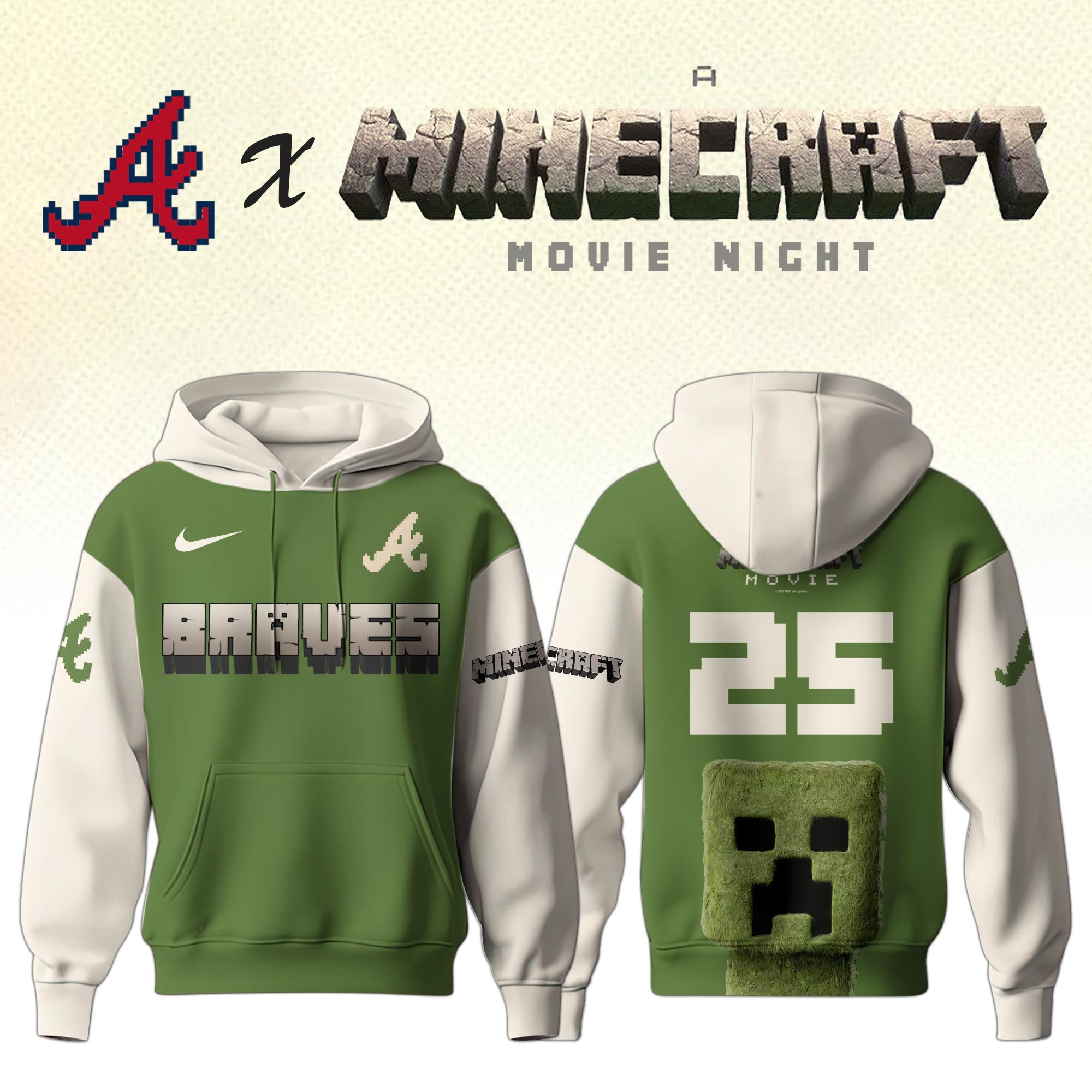 Atlanta Braves MLB x A MINECRAFT MOVIE Night Hoodie Unique Gifts Baseball Fans-1