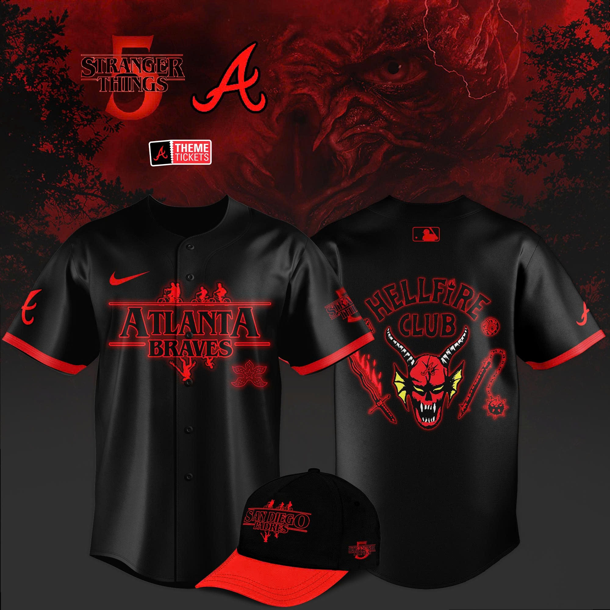 Atlanta Braves MLB x Stranger Things Jersey 2025 Hellfire Club Braves Baseball Fan Merch-1
