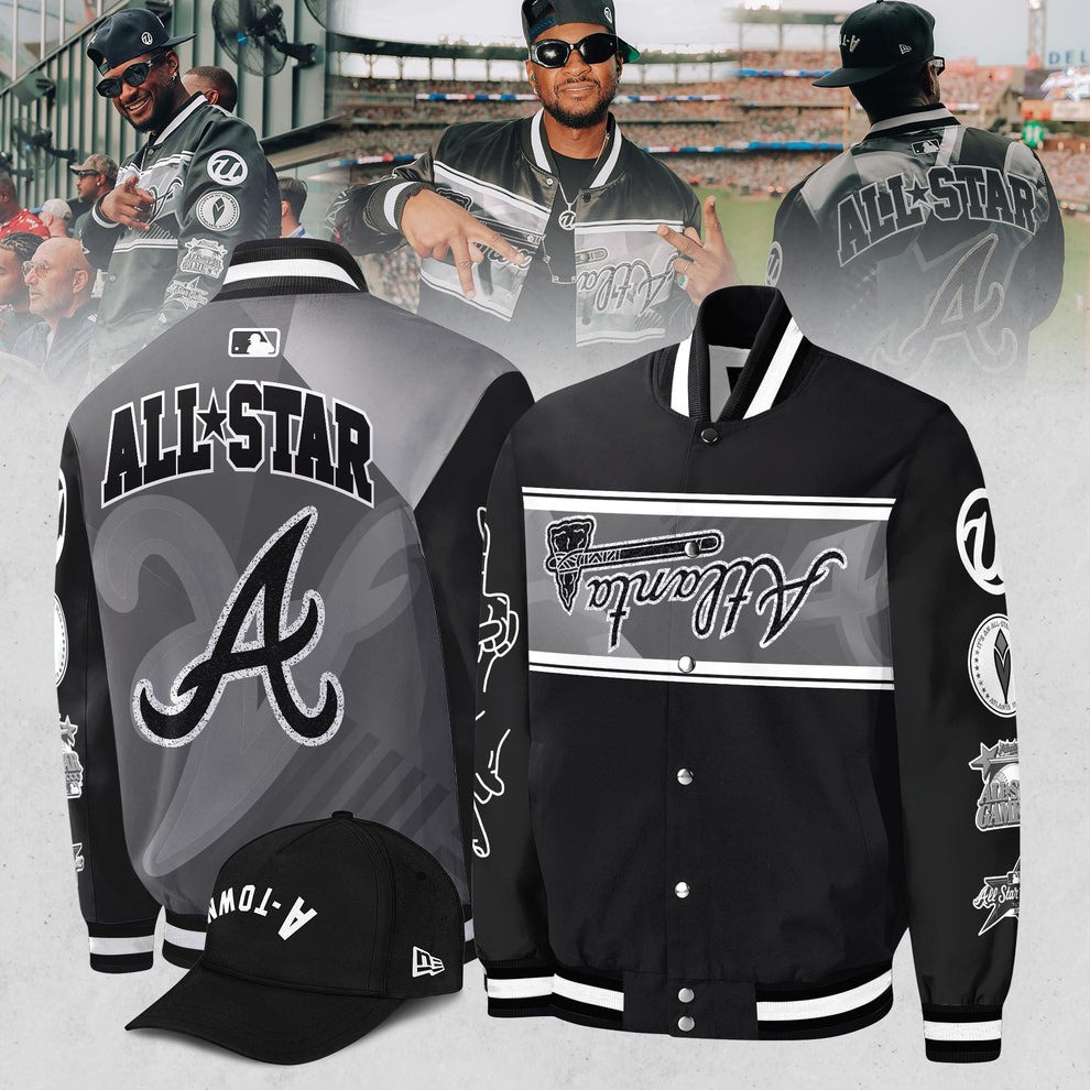 Atlanta Braves Usher 2025 MLB All-Star Game Bomber Jacket Hat Back And White Fan Merch-1