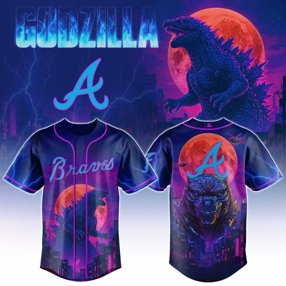 Atlanta Braves X Godzilla Baseball Jersey MLB Merch Unique Gifts For Godzilla Fans-1