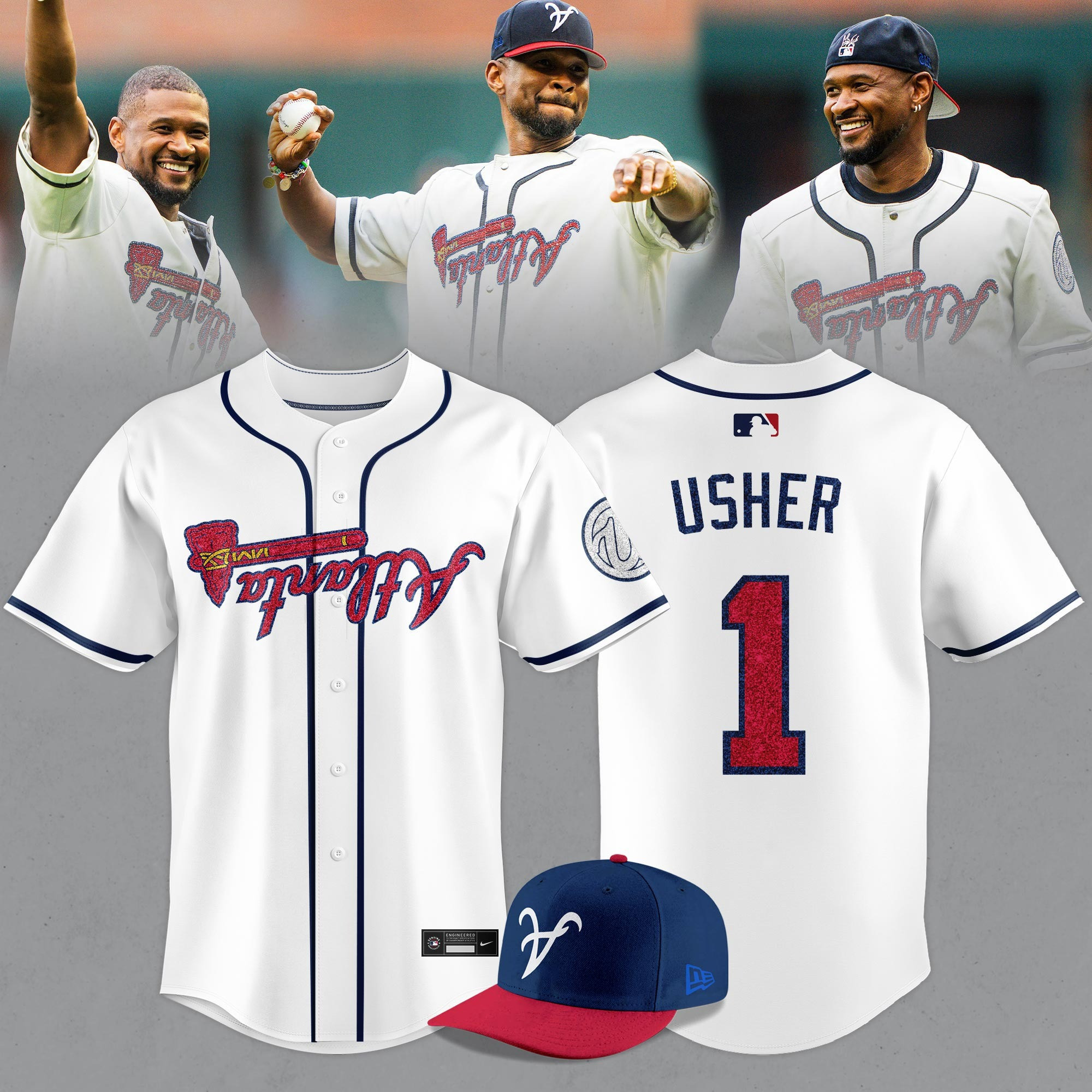 Atlanta Braves X Usher Number 1 Jersey And Hat MLB All Star Game Uniforms Fan Gear Gifts-1