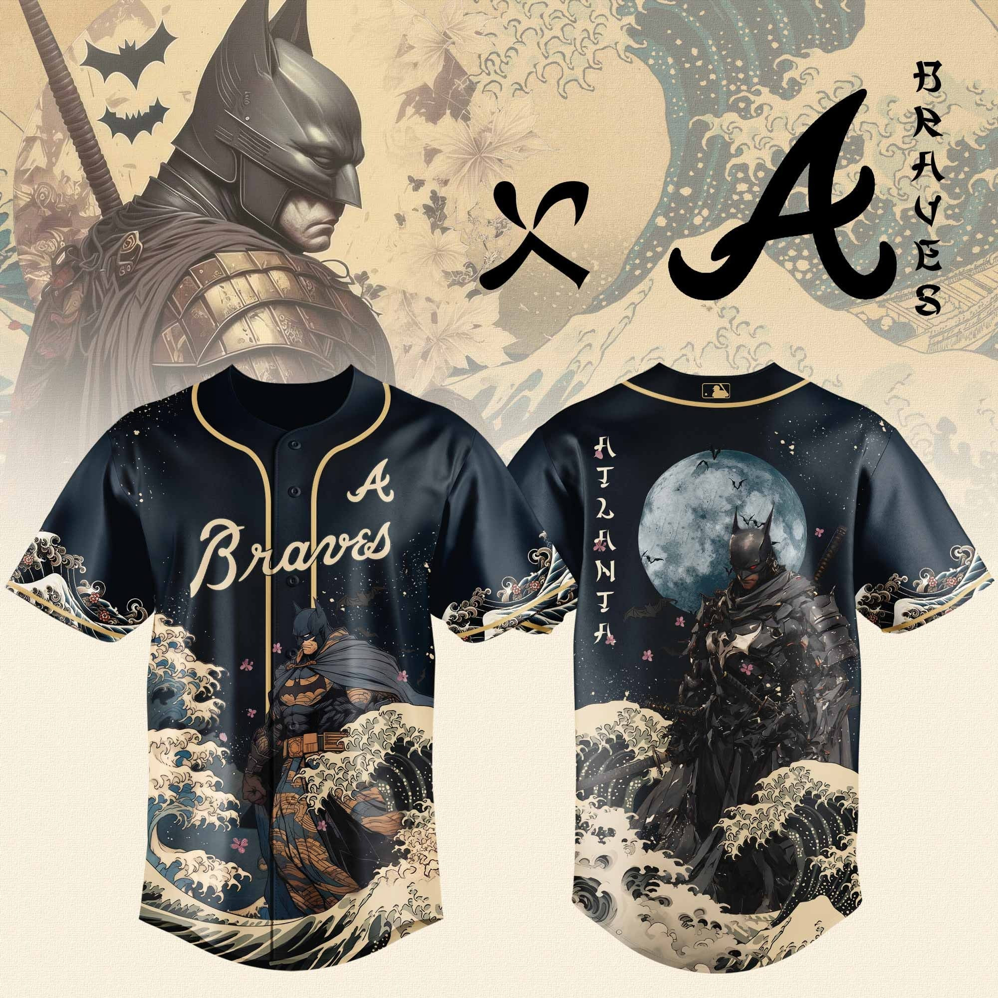 Atlanta Braves x Batman Night Jersey MLB Merch Baseball Fan Batman Gifts For Adults-1