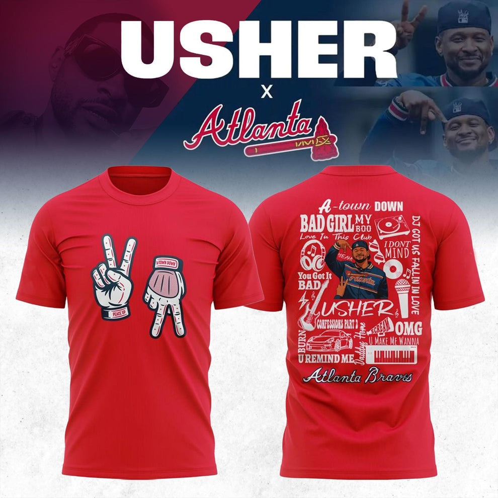 Atlanta Braves x Peace Up A Town Down Usher T-Shirt 2025 Baseball Braves Fan Merch Clothing-1