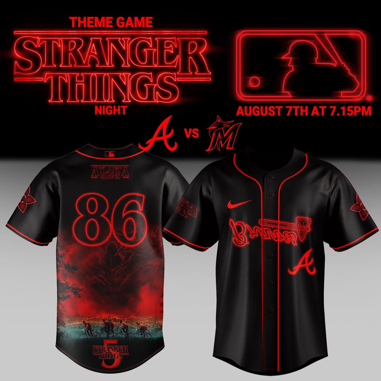 Atlanta Braves x Stranger Things Night Jersey MLB Merch Stranger Things Fan Gift Ideas-1