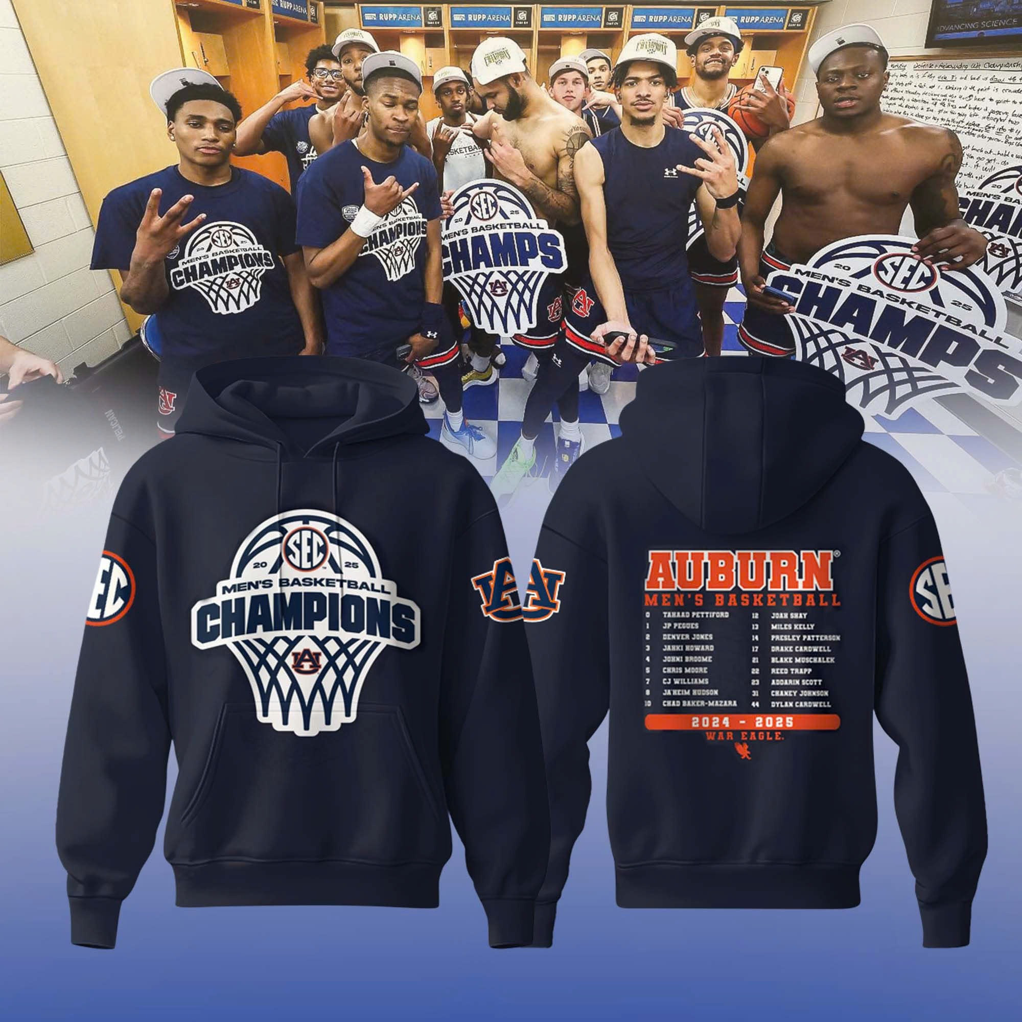 Auburn Tigers Men's Basketball SEC Champions 2025 Hoodie Auburn Championship Merch Gifts-1