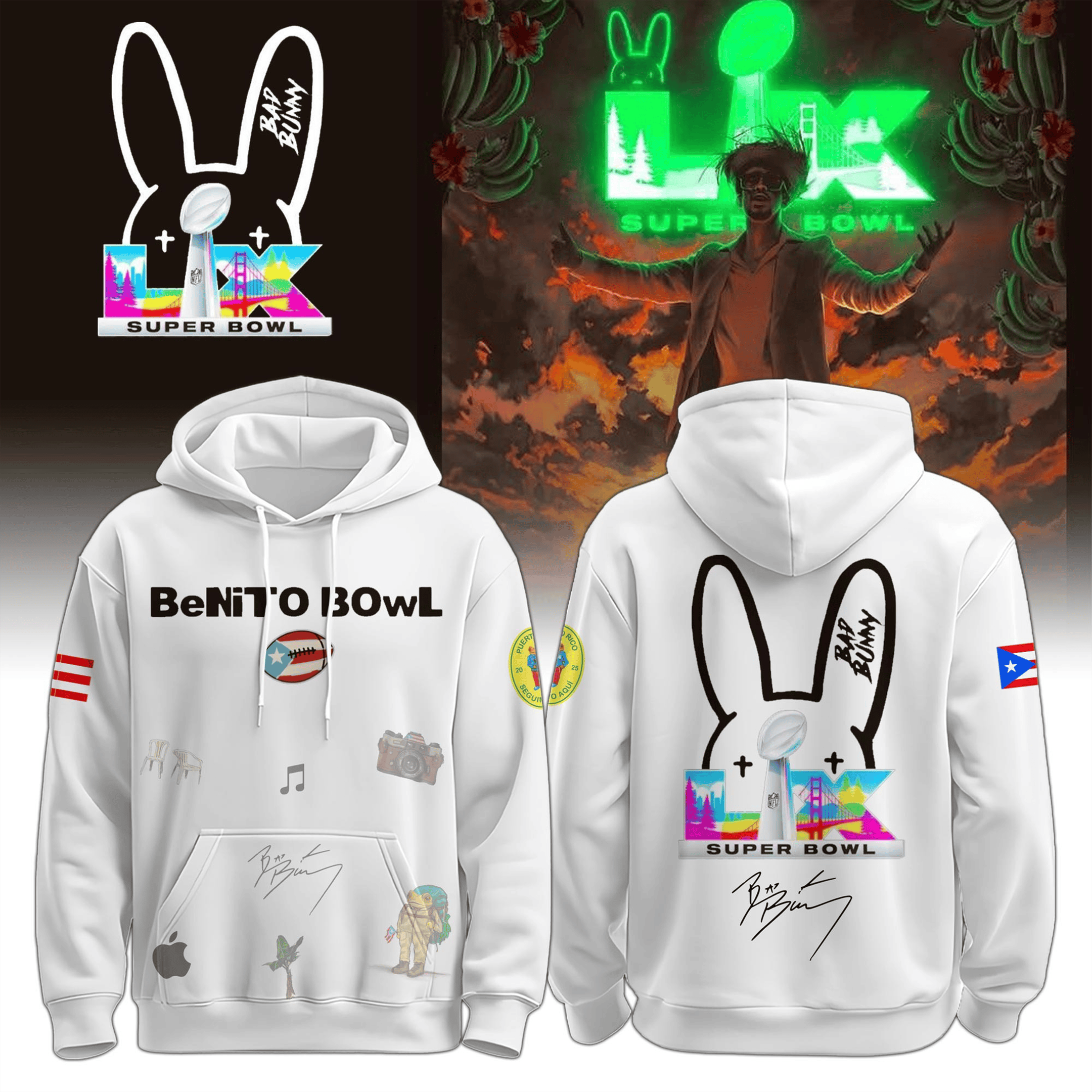 Bad Bunny Benito Bowl LX Hoodie Puerto Rican Football Clothing Super Bowl Merch Bad Bunny Gifts-1