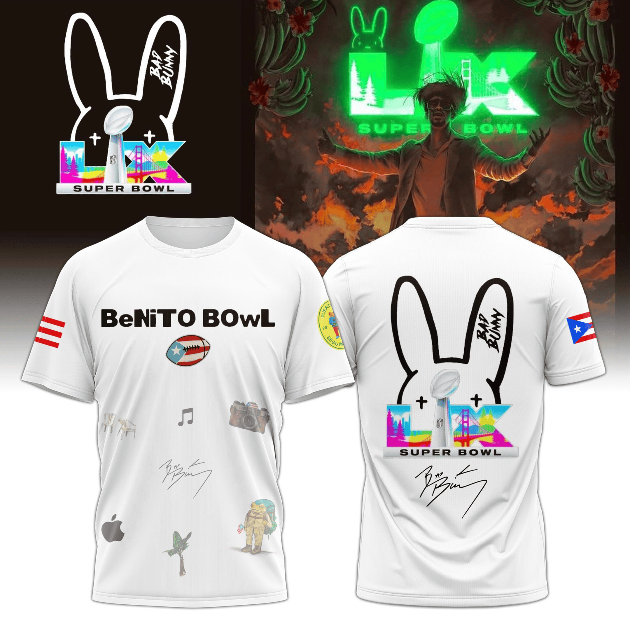 Bad Bunny Benito Bowl LX T-Shirt Halftime Show 2026 Merch Super Bowl Lovers-1