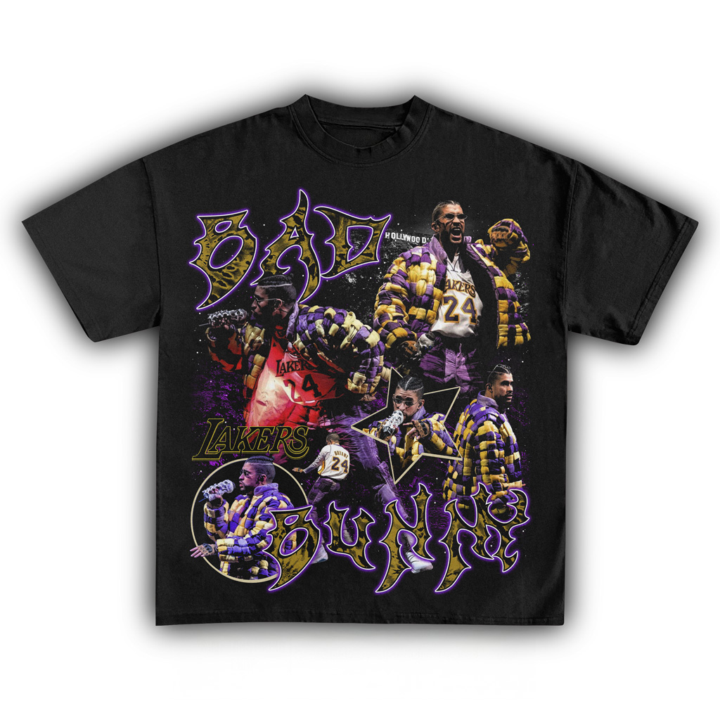 Bad Bunny Lakers Black T-Shirt Fan Merch Christmas Presents For Music Lovers-1