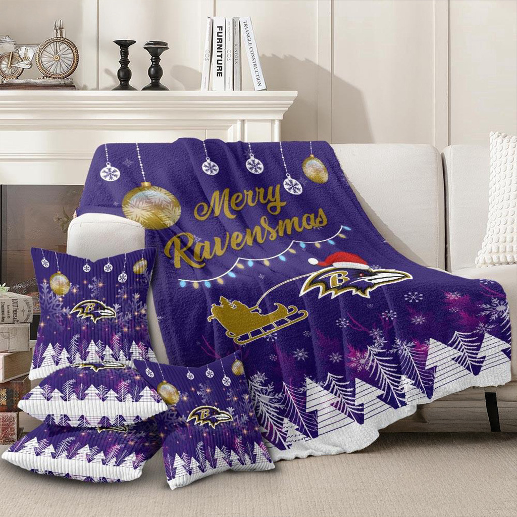 Baltimore Ravens Football 2025 NFL Christmas Blanket Ravens Merch Christmas Sofa Decorations-1