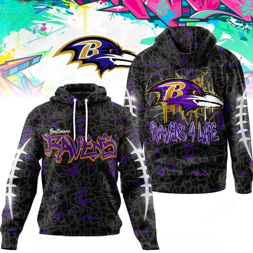 Baltimore Ravens Graffiti For Life Hoodie Baltimore Ravens Merch Christmas Gift Ideas For Dad-1