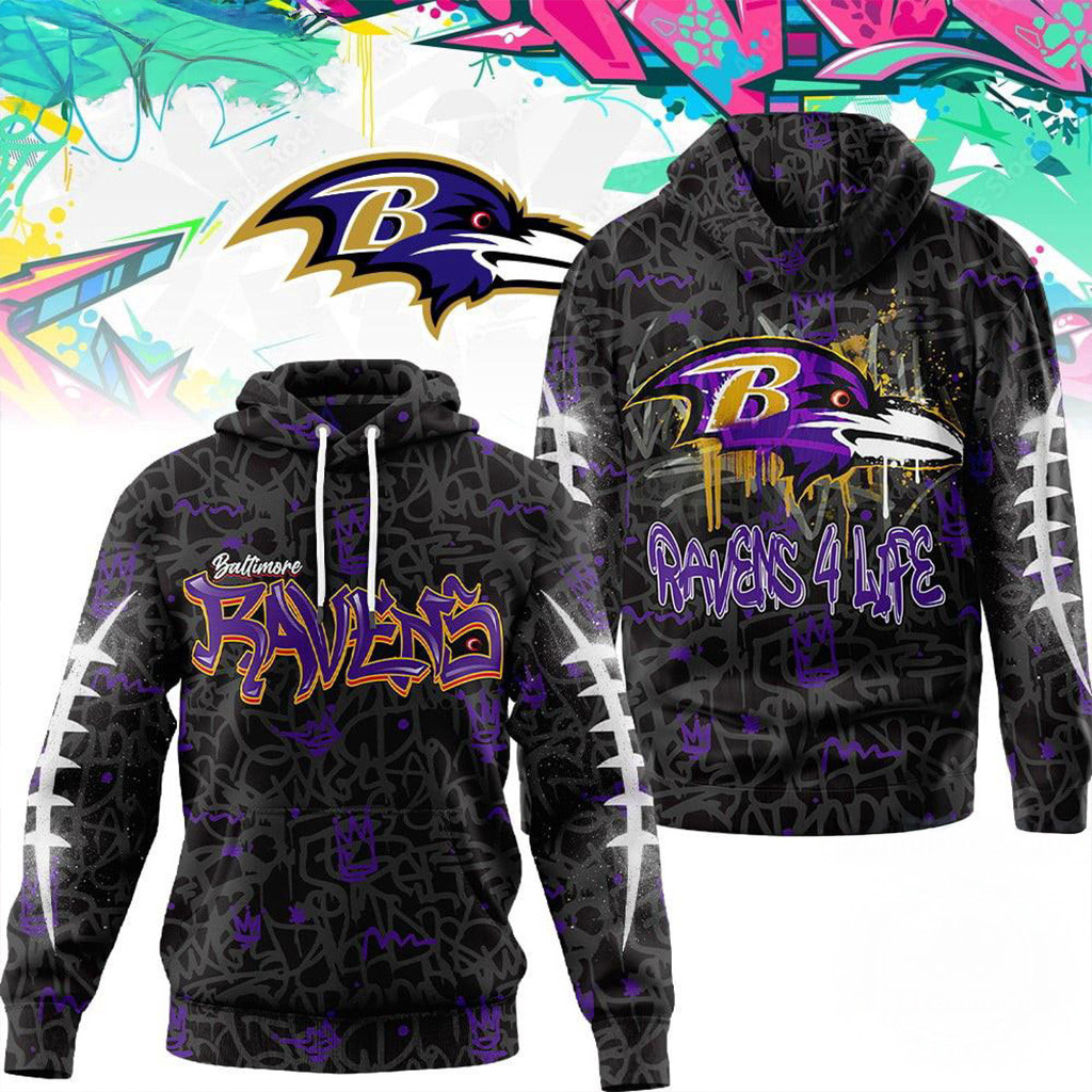 Baltimore Ravens NFL Special Graffiti My Team 4 Life Hoodie Ravens Merch Dad Christmas Gifts-1