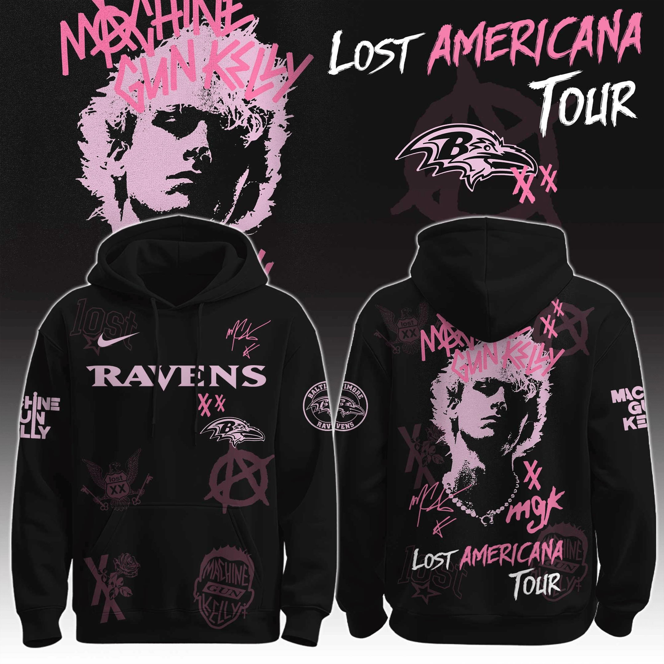 Baltimore Ravens X MGK Hoodie The Lost Americana Tour Merch Ravens Lovers Gifts-1