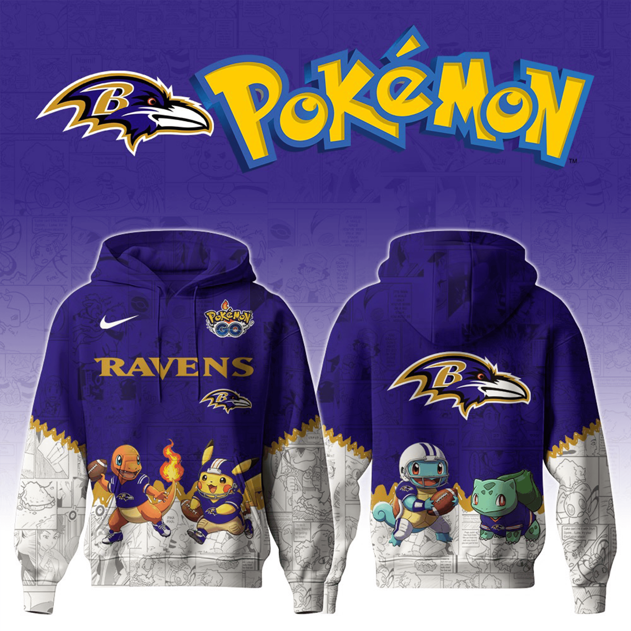 Baltimore Ravens X Pokemon Hoodie Special Pokemon Limited Edition Hoodie Ravens Lovers Gifts-1