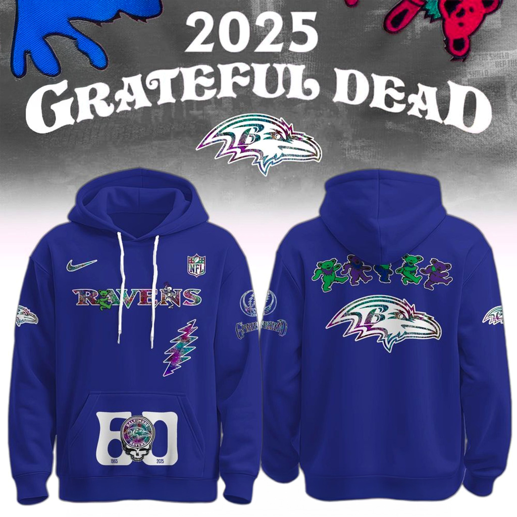 Baltimore Ravens x Grateful Dead 60th Hoodie Ravens Merch Presents For Football Fans-1