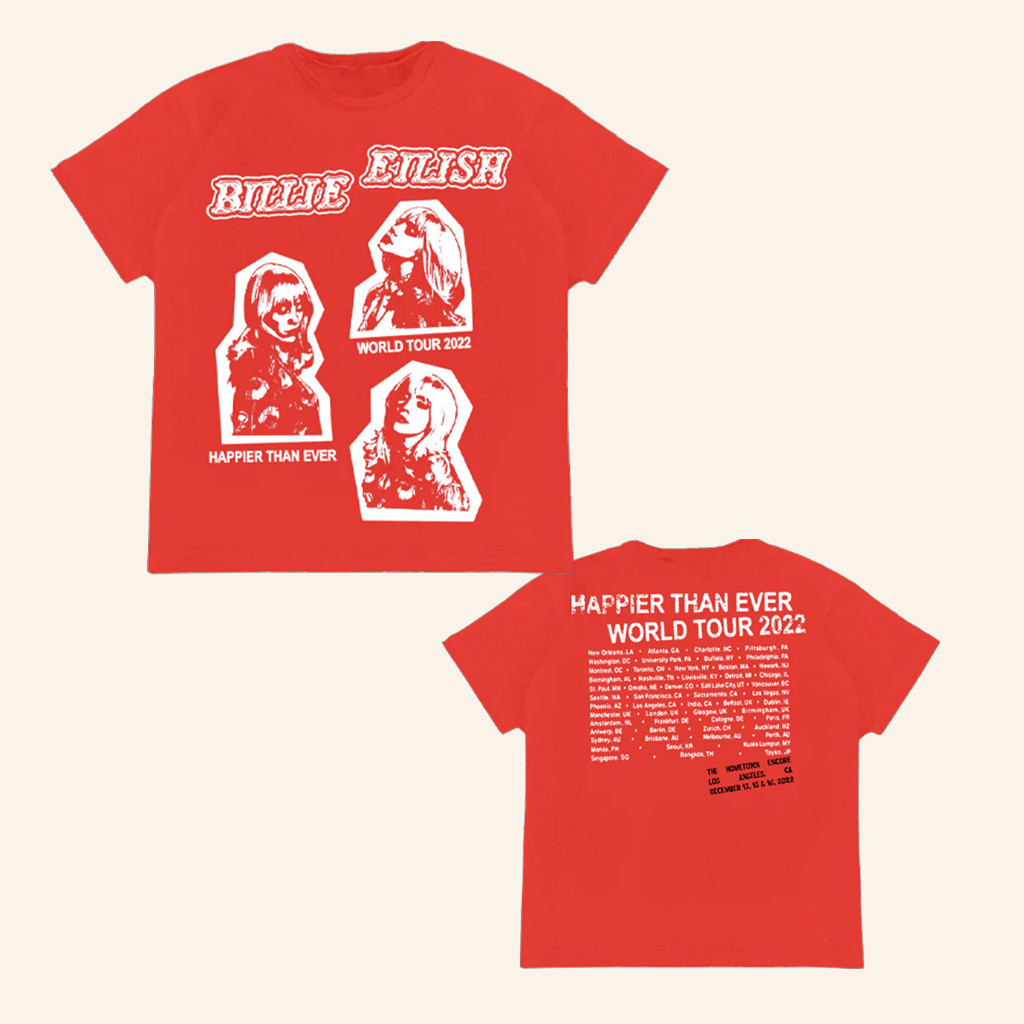 Billie Eilish Merch Homecoming Stamped Red Tour Shirt Gifts For Daughter-1