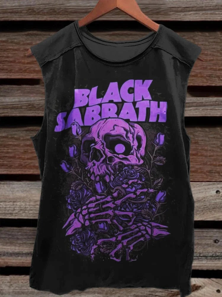 Black Sabbath Merch Tank Top Skull And Flowers Black Sabbath Tank Top Gifts For Music Fans-1