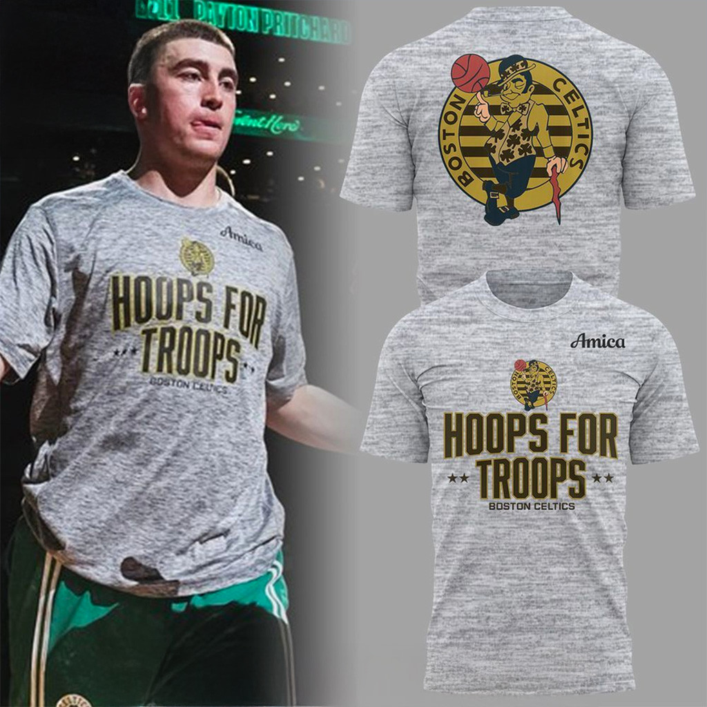 Boston Celtics Hoops For Troops T-Shirt Celtics Merch Christmas Gift Ideas For Him-1