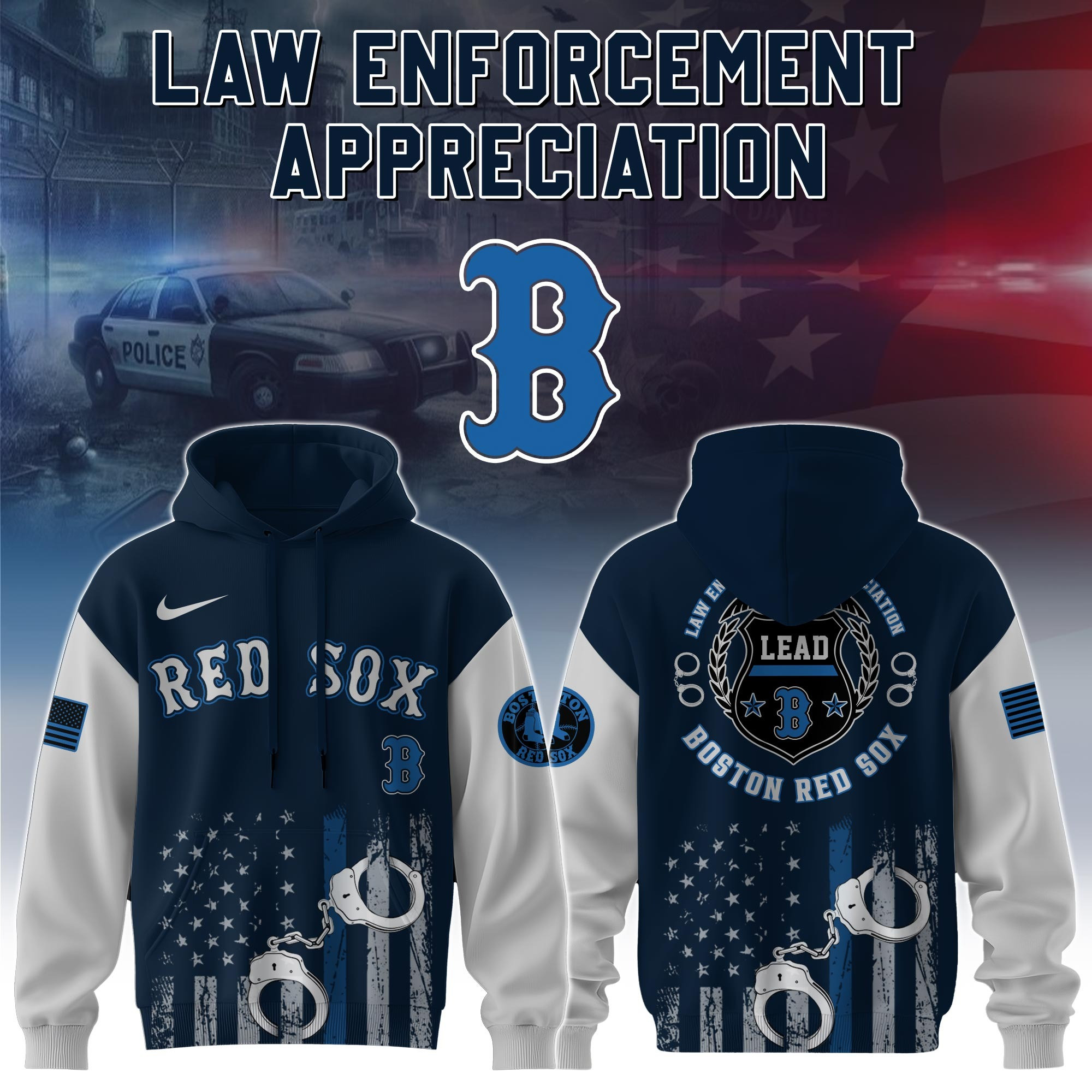 Boston Red Sox MLB Law Enforcement Appreciation Day Hoodie Thin Blue Line Apparel Fan Gifts-1