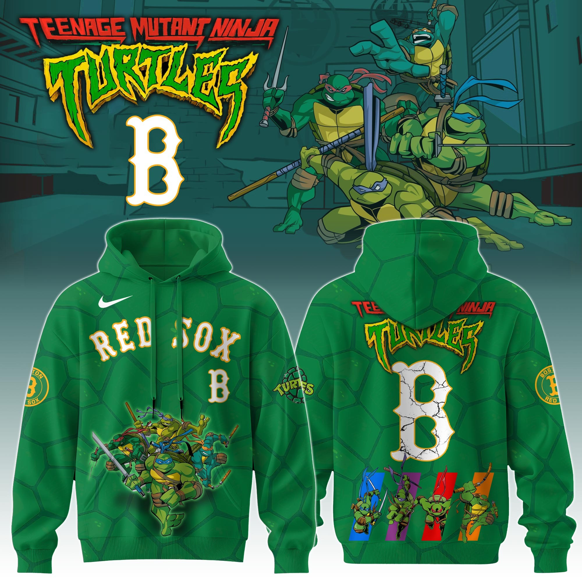 Boston Red Sox MLB X Ninja Turtles Hoodie Baseball Ninja Turtles Lovers Fan Gifts-1