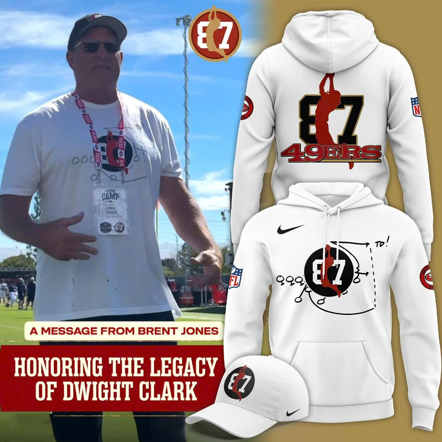 Brent Jones San Francisco 49Ers 87 Hoodie Honoring The Legacy Of Dwight Clark NFL Merch-1 Brent Jones San Francisco 49Ers 87 Hoodie Honoring The Legacy Of Dwight Clark NFL Merch-1