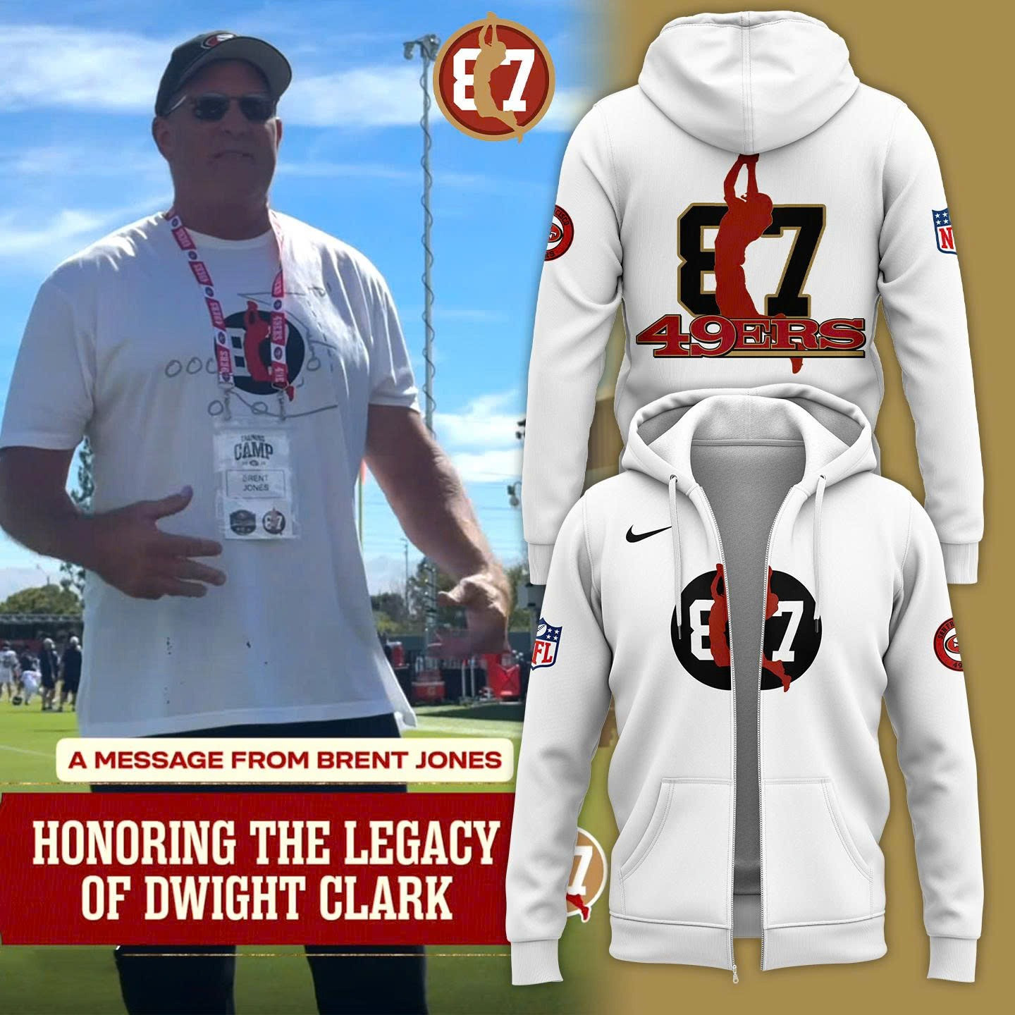 Brent Jones San Francisco 49Ers 87 Zip Hoodie Honoring The Legacy Of Dwight Clark NFL-1