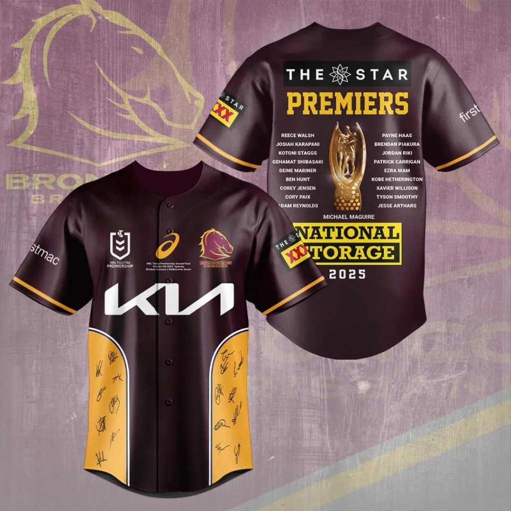 Brisbane Broncos 2025 NRL Premiers Baseball Jersey Broncos Merch Christmas Gifts For Him-1