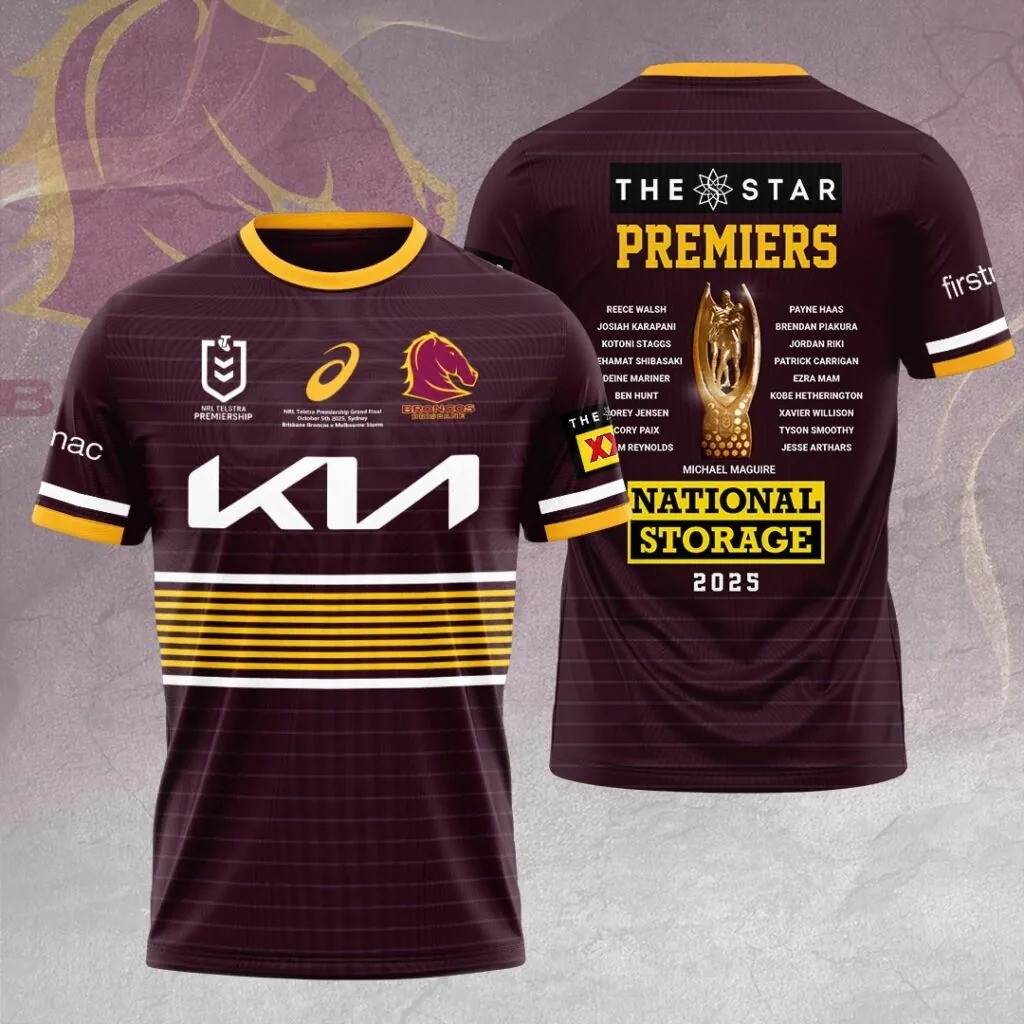 Brisbane Broncos 2025 NRL Premiers T-Shirt Broncos Merch Best Gifts For Football Fans-1