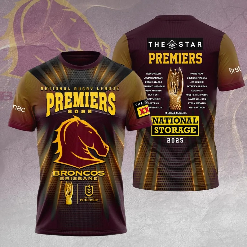 Brisbane Broncos 2025 NRL Premiers T-Shirt Broncos Merch Christmas Gift Ideas For Dad-1