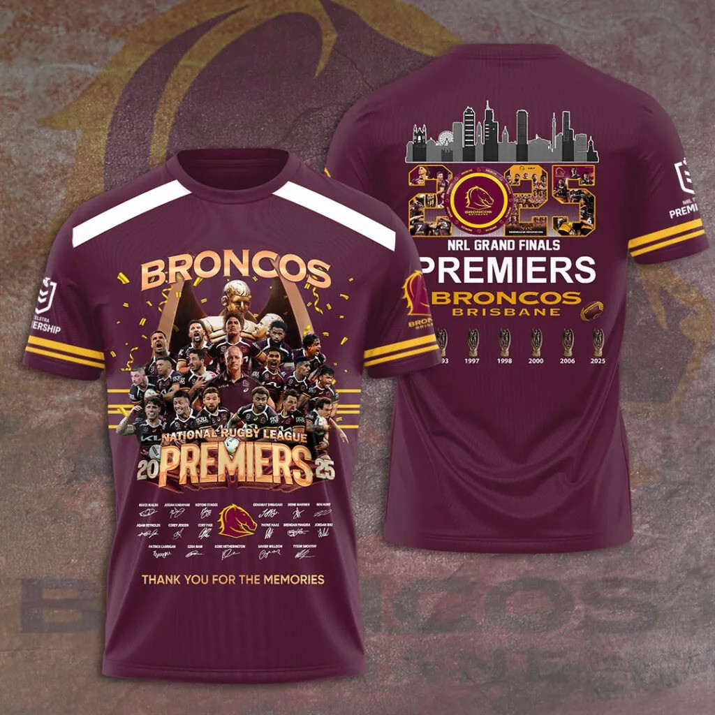Brisbane Broncos 2025 NRL Premiers T-Shirt Broncos Merch Christmas Gifts For Husband-1