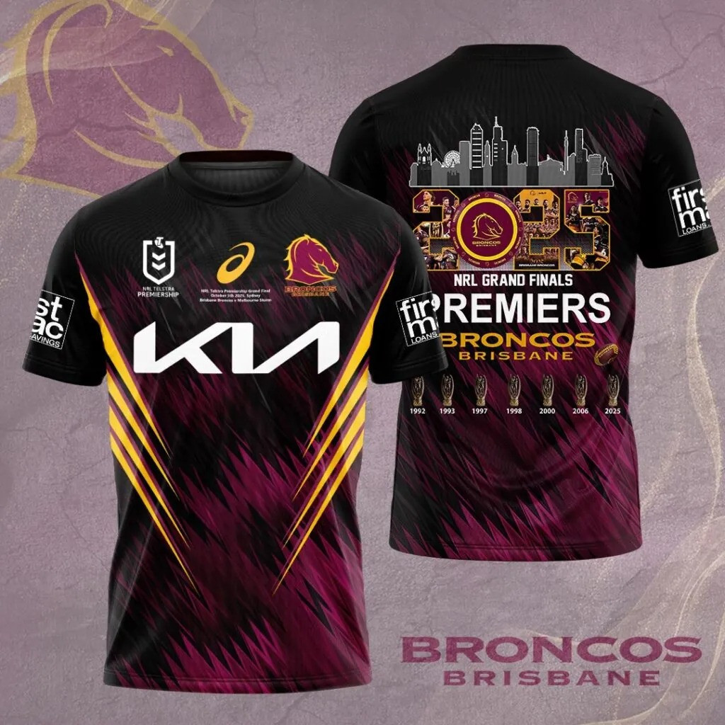 Brisbane Broncos 2025 NRL Premiers T-Shirt Broncos Merch Christmas Presents For Boyfriend-1