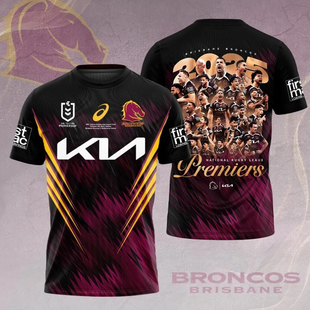 Brisbane Broncos 2025 NRL Premiers T-Shirt Broncos Merch Football Fan Gift Ideas-1