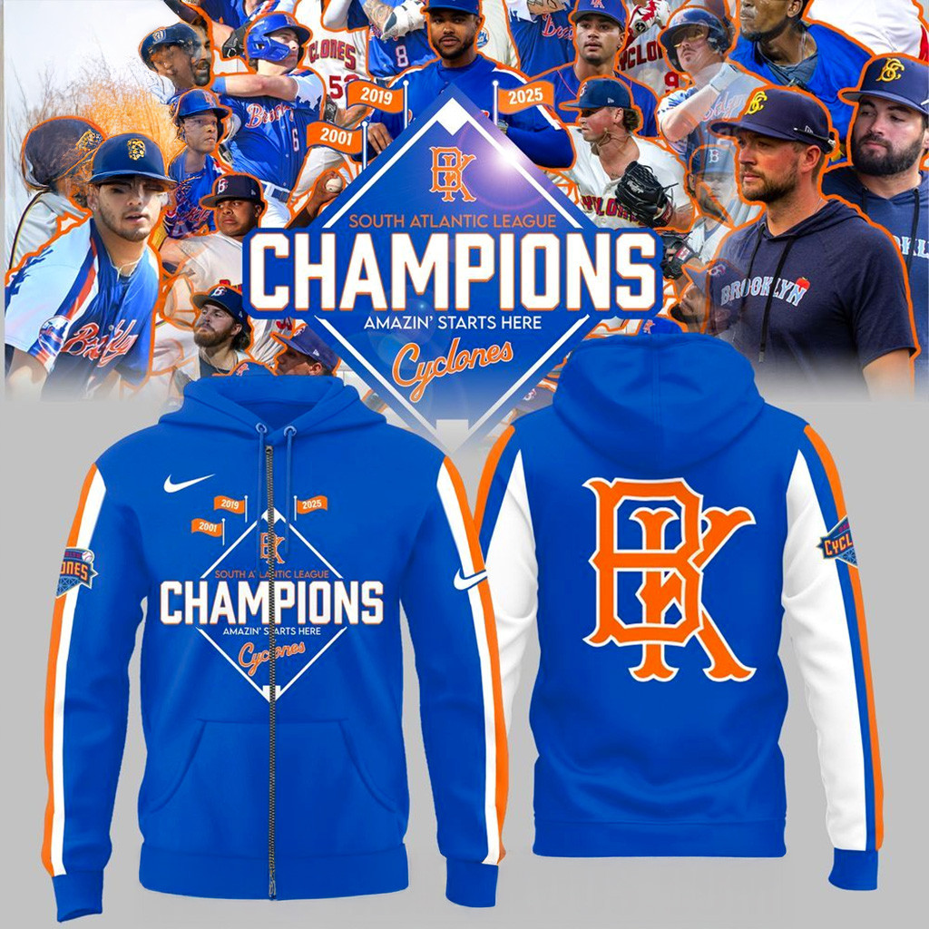 Brooklyn Cyclones 2025 South Atlantic League Champions Zip Hoodie Fan Merch Gift For Him-1