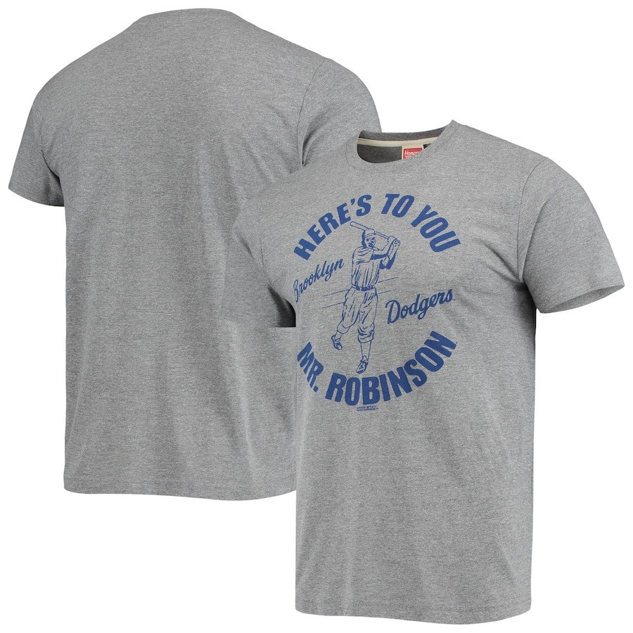 Brooklyn Dodgers Jackie Robinson Day 42 T-Shirt Homage Gray Tri-Blend Gifts For Dodgers fans-1