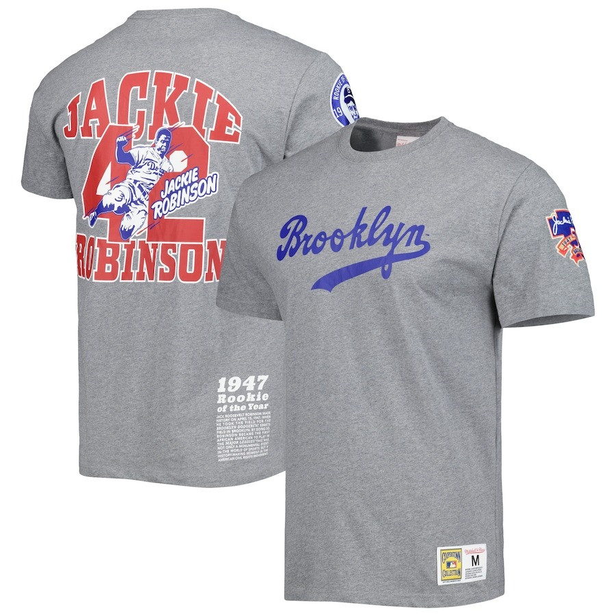 Brooklyn Dodgers Jackie Robinson Day T-Shirt Mitchell & Ness Gray Cooperstown Legends-1