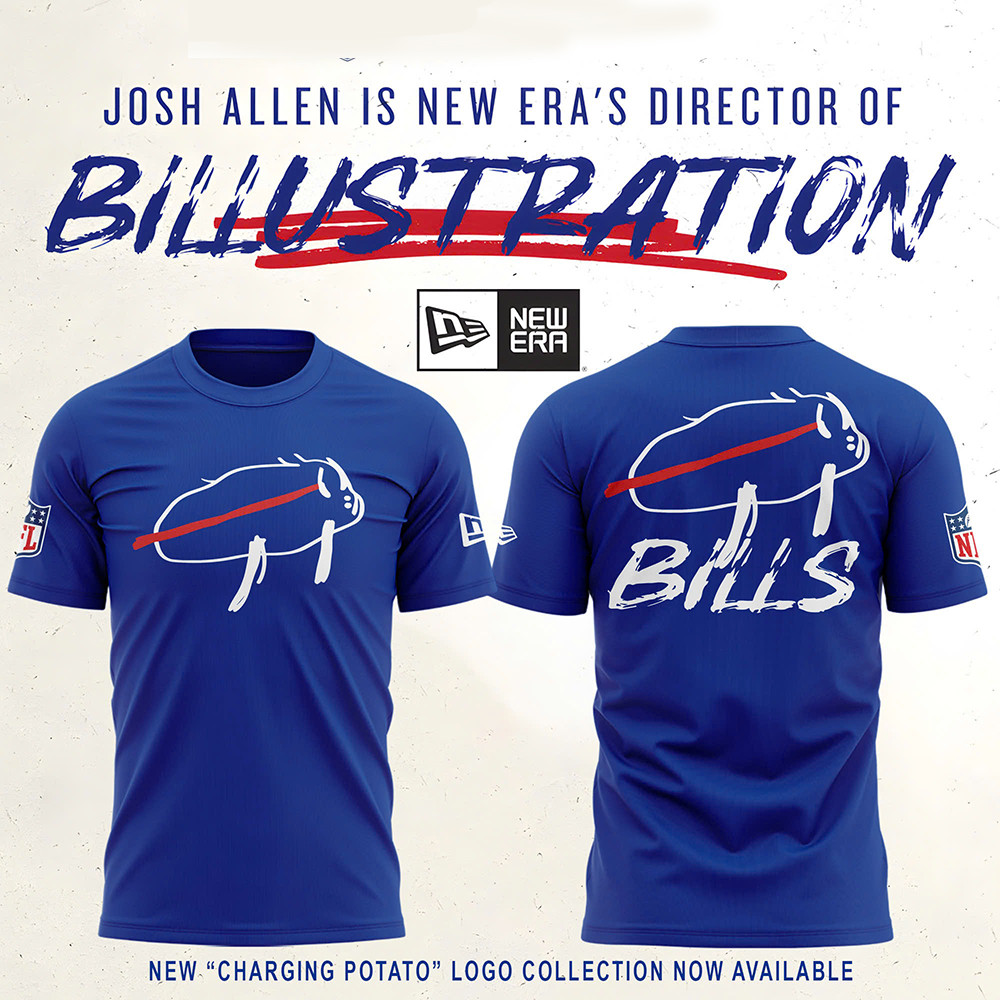 Buffalo Bills Josh Allen Charging Potato Logo T-Shirt Blue NFL Merch Unique Bills Fan Gifts-1