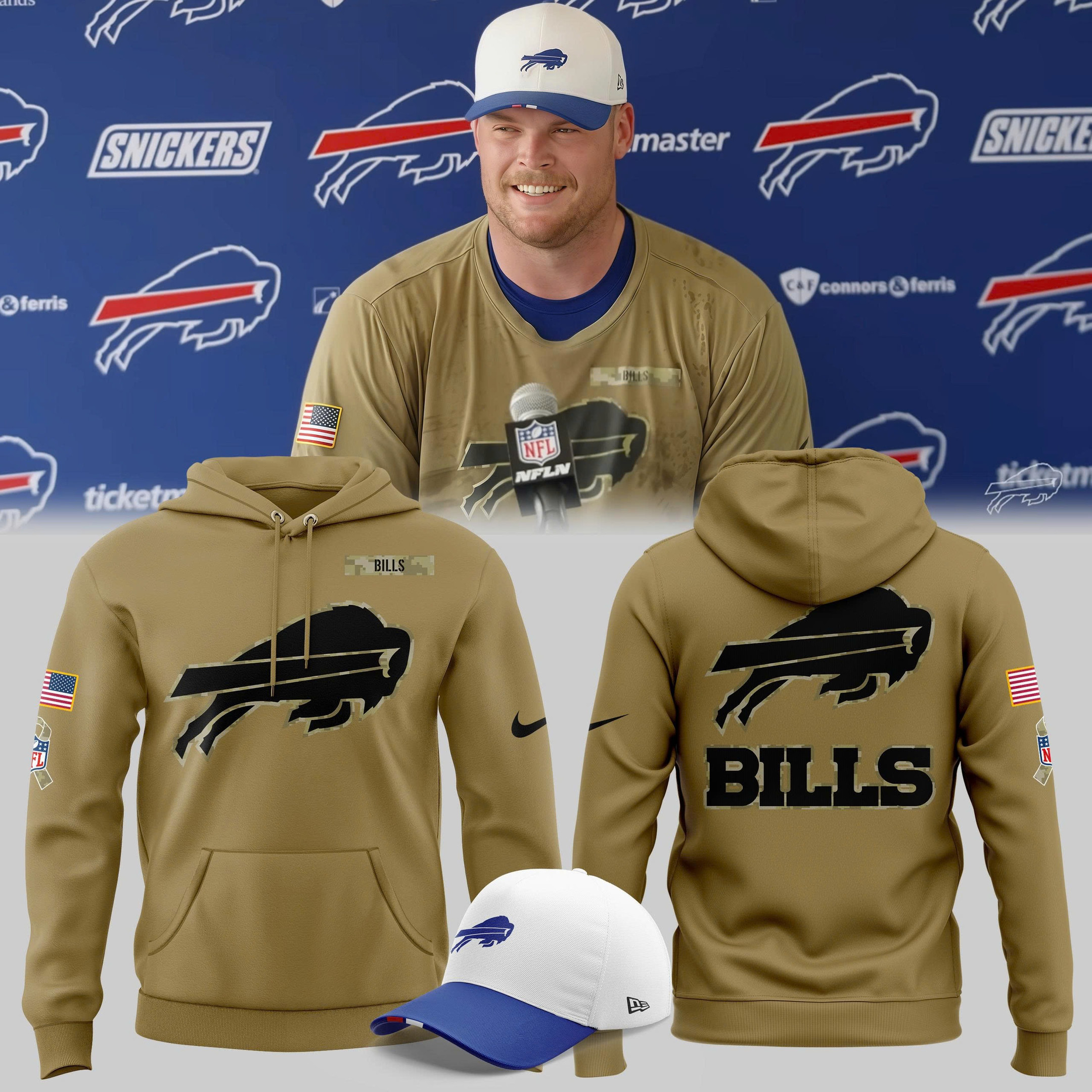 Buffalo Bills Military Brown Hoodie And Hat Salute To Serve Gifts For Veterans Fan Merch-1